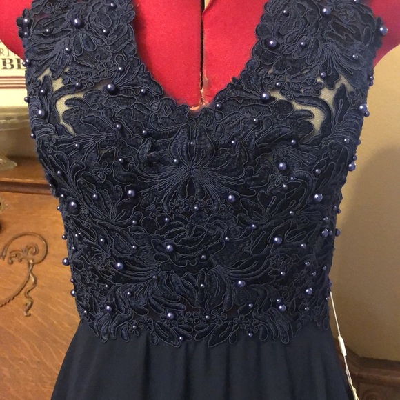 navy blue Prom/bridesmaids dress beaded 2 - Picture 4 of 11